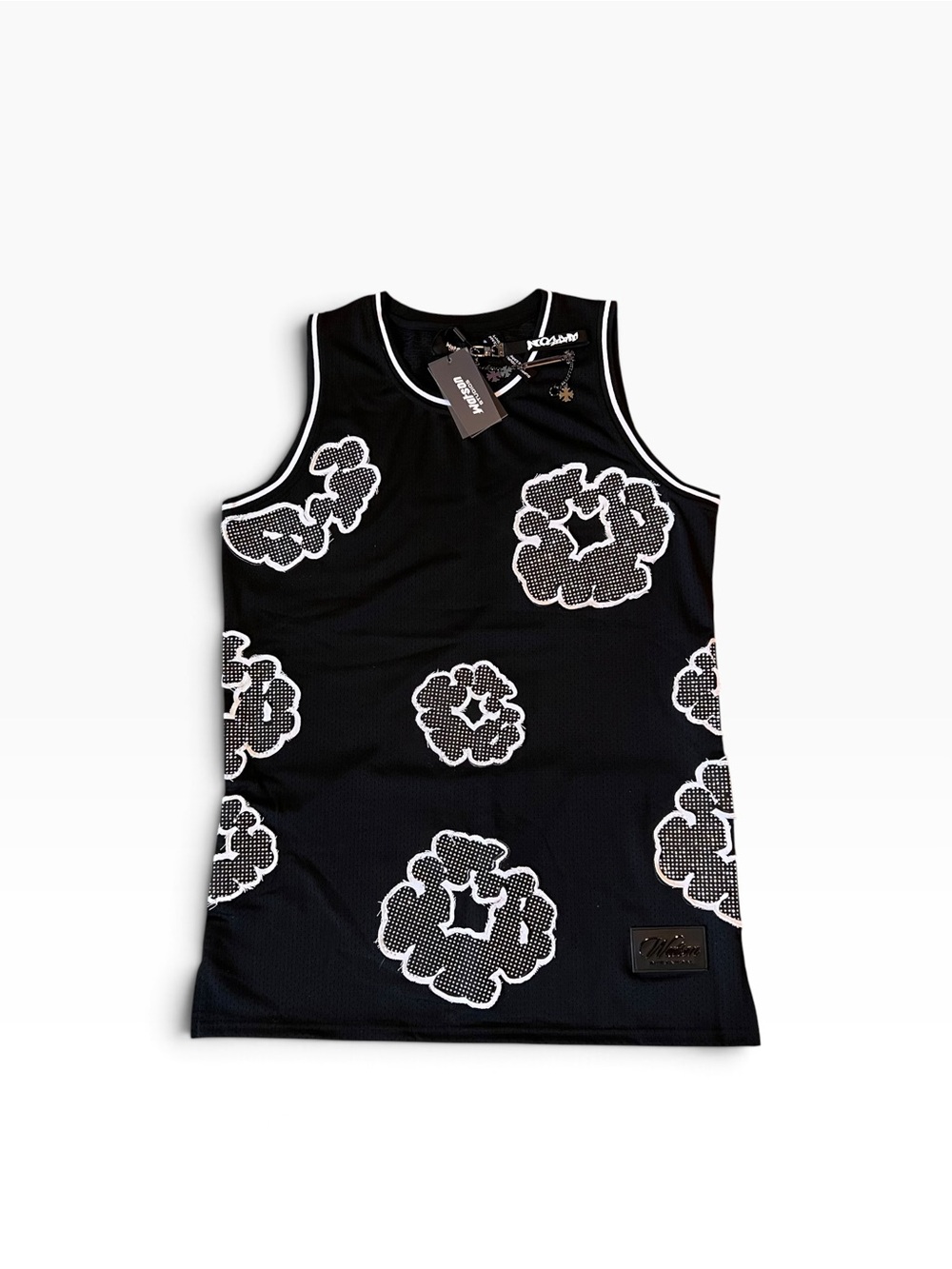 Watson Studios Cotton Wreath Rhinestone Basketball Jersey Black L NWT